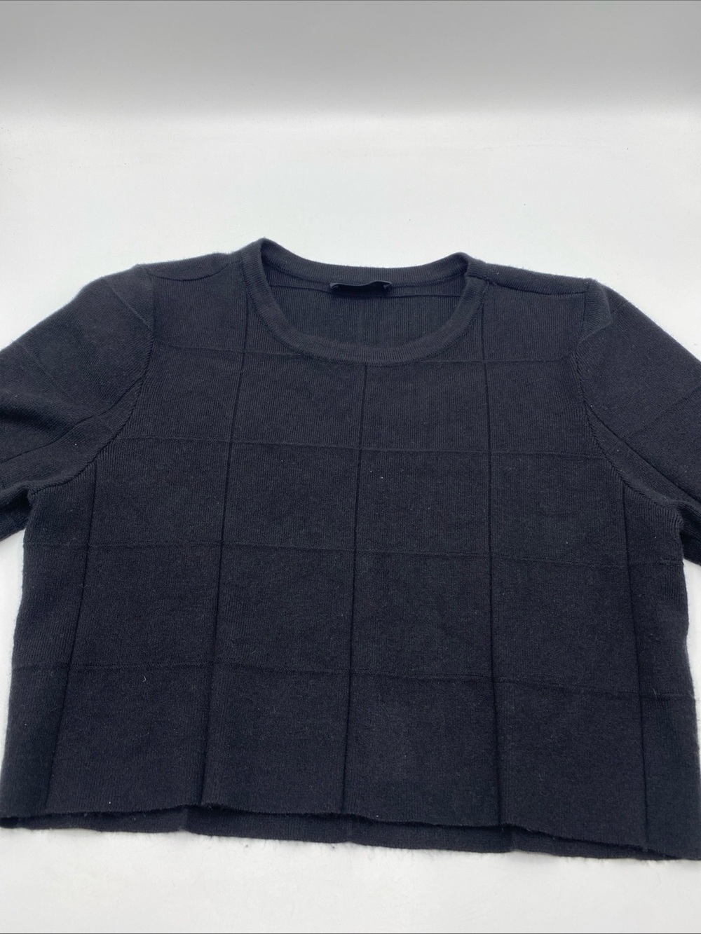 STORIA Sweater Crop Top Short Sleeve Block Design Squares Small Dark Feminine